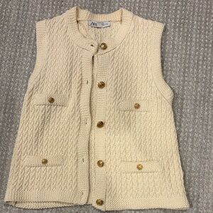 Zara Cream Knit Button-Front Vest with Gold Buttons